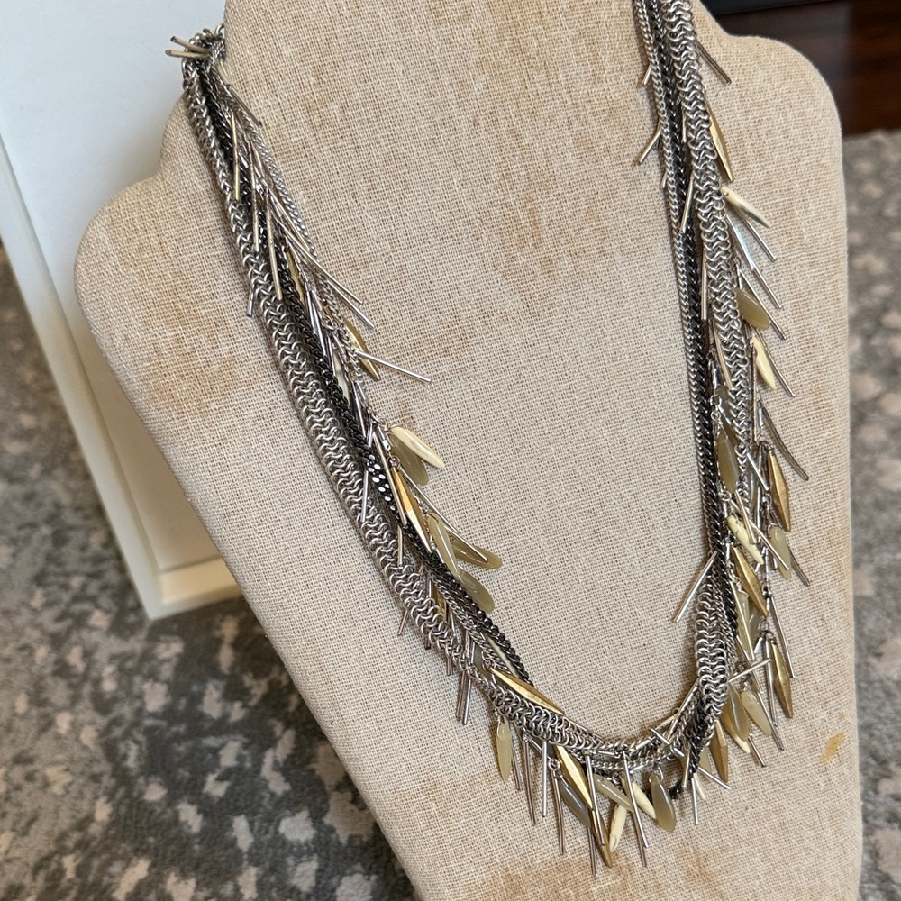 Stella & Dot Multi-Chain Silver and Gold Pendant Fringe Necklace - 2 in 1 length